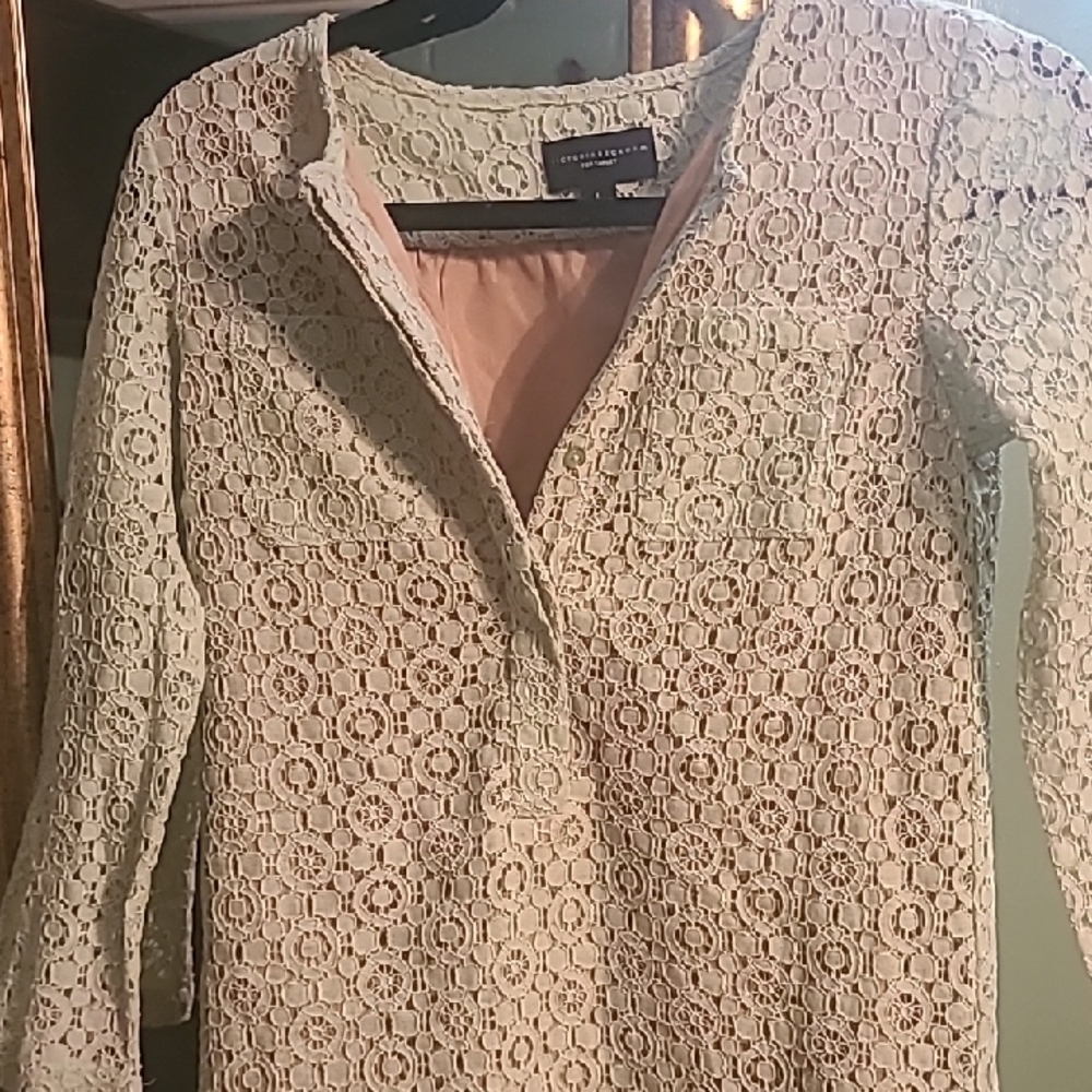 Victoria Beckham Lace Mini Dress in Cream and Pink